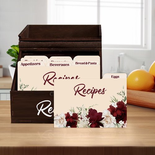 Fancy Land 24 Recipe Card Dividers 4x6 with Tabs Flower Recipe Box dividers Helps Organize Recipe Box Christmas Holiday Party Supplies Kitchen Gift