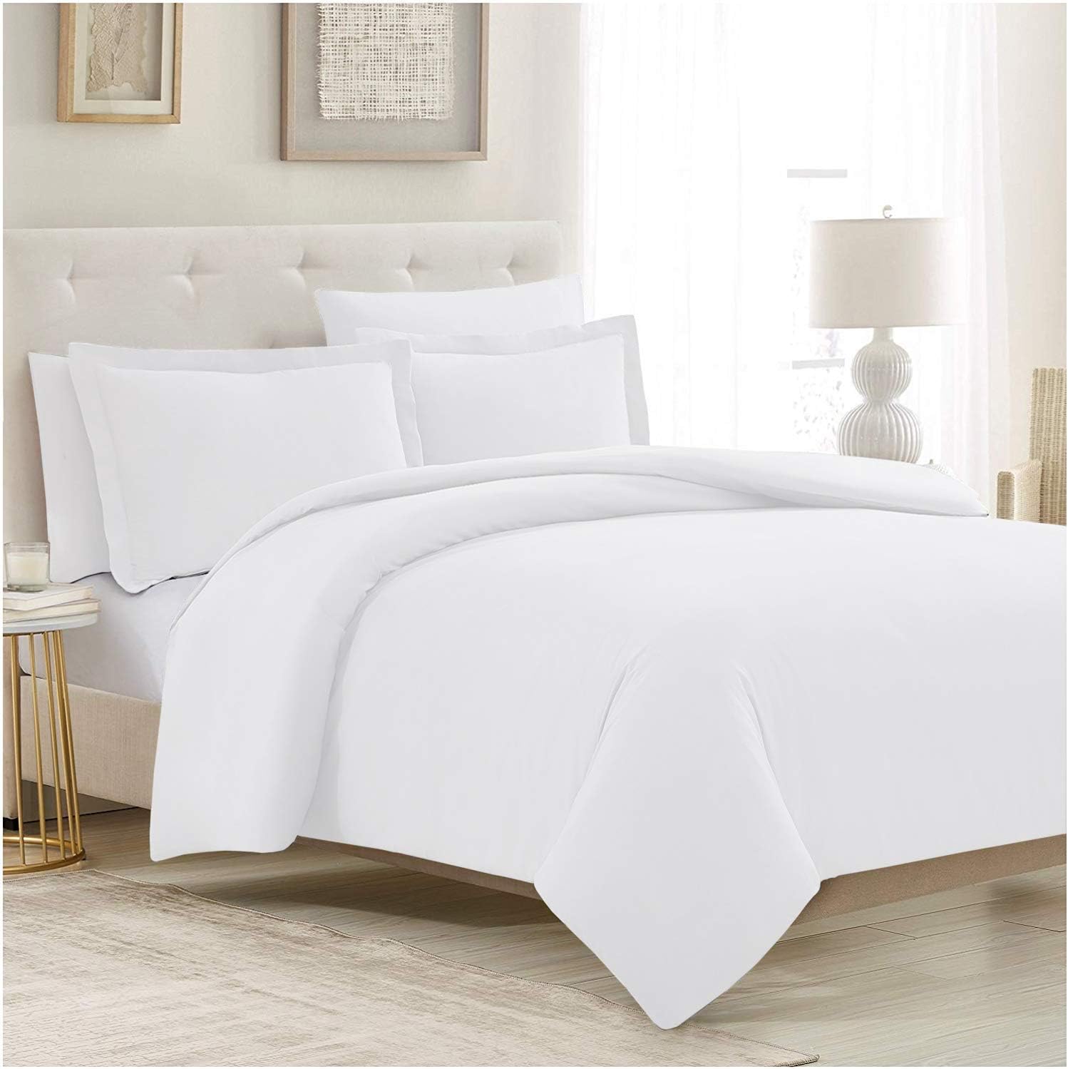 Mellanni Duvet Cover Set - 5-Piece Hotel Luxury Bedding - Extra Soft & Cooling Microfiber | Queen Size, White