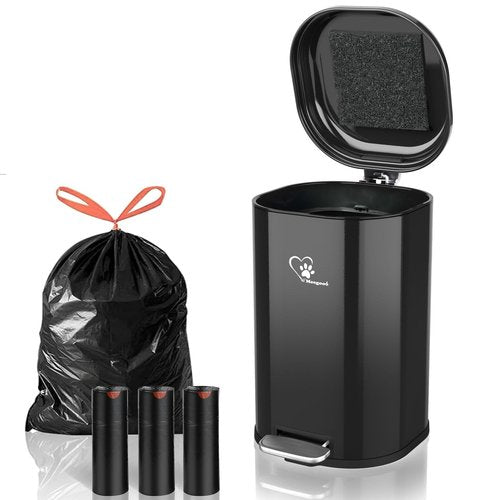 Meegood Dog Poop Trash Can Outsides, 18L/4.76 Gal Portable Waste Bin with Lid and Removable Inner Odor Control for Indoor Outdoor Dog Waste Station for Bathroom &Kitchen -45 Waste Bags