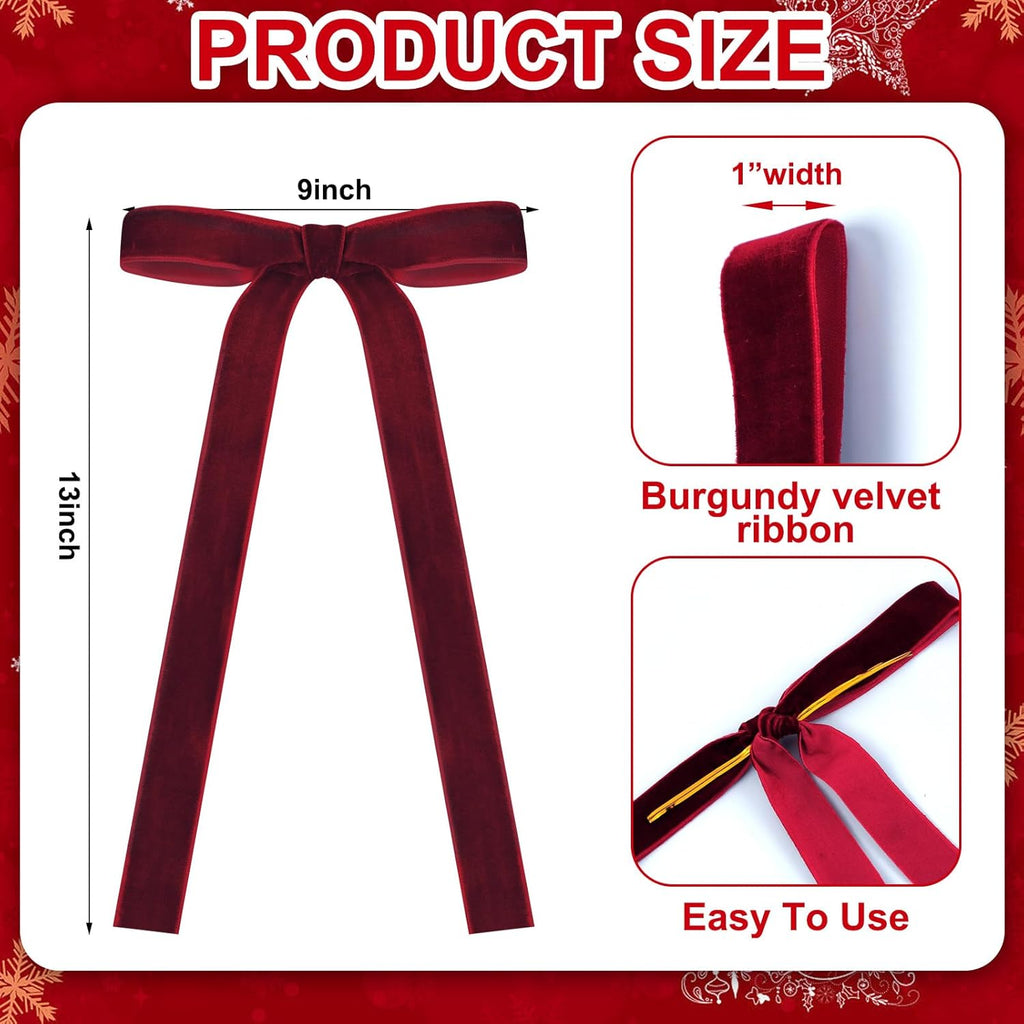 Skiennix 24 Pcs Velvet Bows - Vintage Ribbon Bows for Christmas Tree & Crafts | Burgundy, 9 x 13 Inch