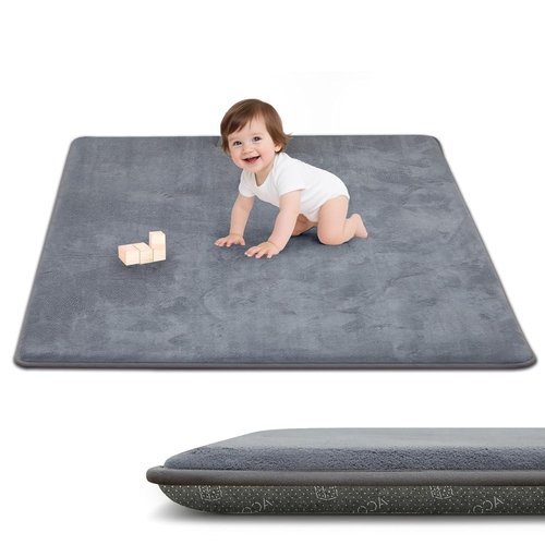 ACOMOPACK Baby Play Mat - 1.3" Thick Memory Foam, Water-Repellent, Non-Slip Velvet Rug | 50x50" Grey