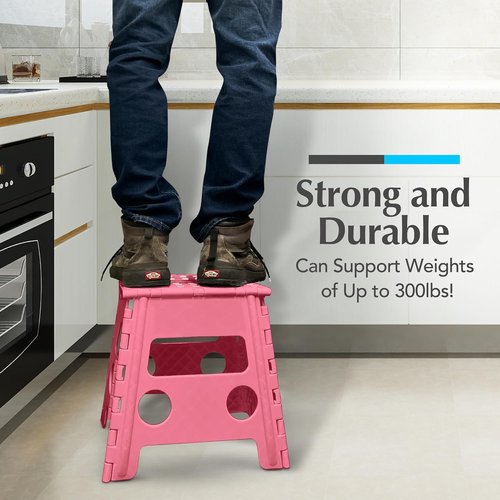 Handy Laundry Folding Step Stool - Lightweight & Sturdy for Adults and Kids - Easy One Flip Open | Pink - 13 Inch