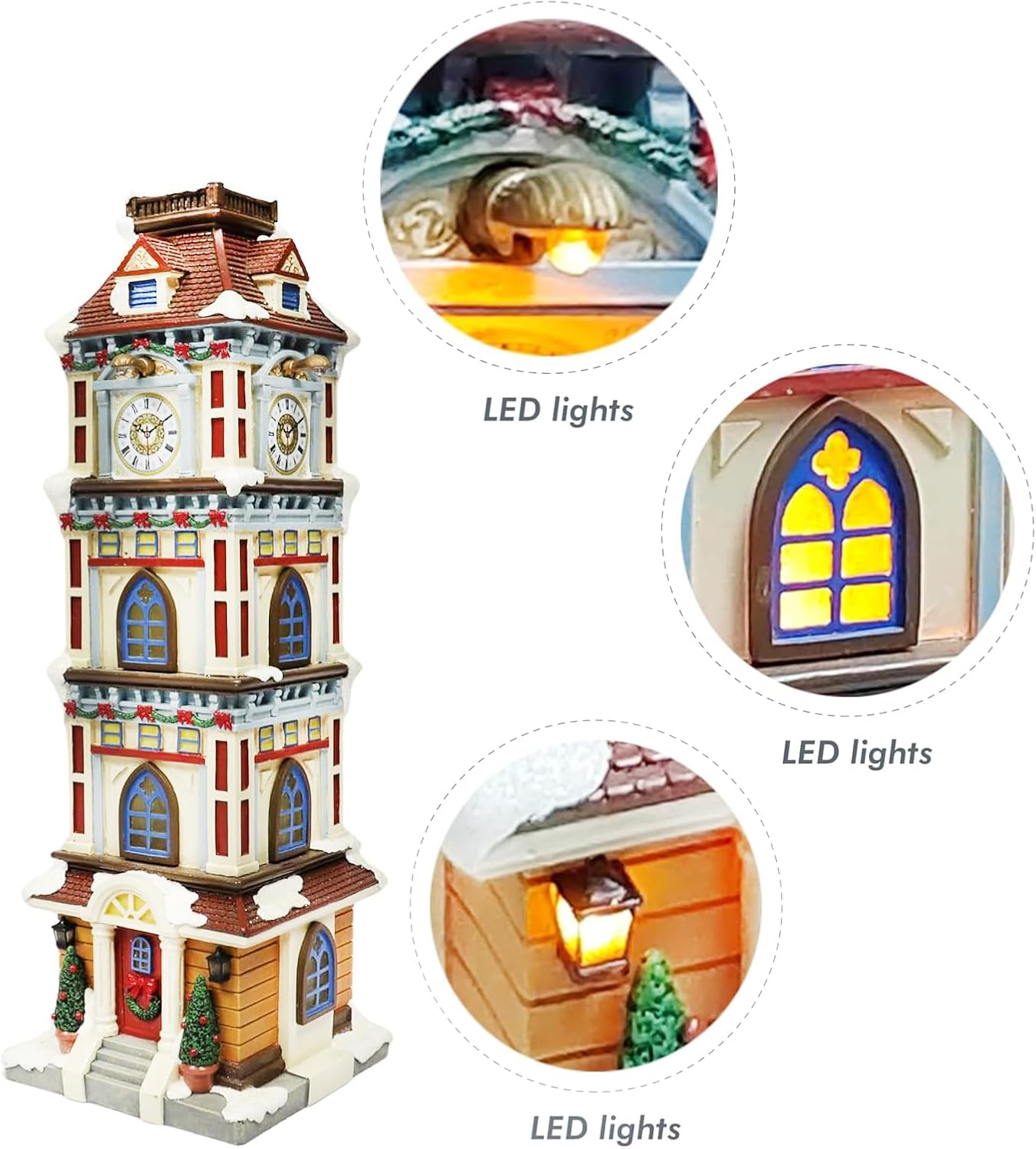 Moments In Time Lighted Christmas Clock Tower - 14.5” Hand-Painted Polyresin Holiday Décor