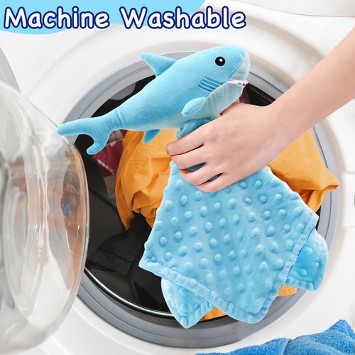 Gicoherero Shark Blanket Security for Baby Soft Lovey Plush Sleeping Snuggle Gifts Boy Blue Minky Dot Stuffed Ocean Animal Newborn Nursery Kids Toddler First Birthday Unisex Blankie Gift Ideas 15 Inch