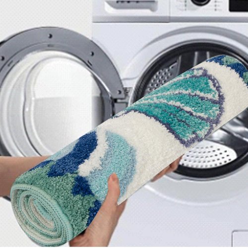 Coastal Beach Bathroom Rug Blue Shell Bath Mat Tufted Non Slip, Machine Washable Cute Kids Sea Bathtub mat Bathroom Bedroom Decoration 31.5x19.7 inches (Sea Star)