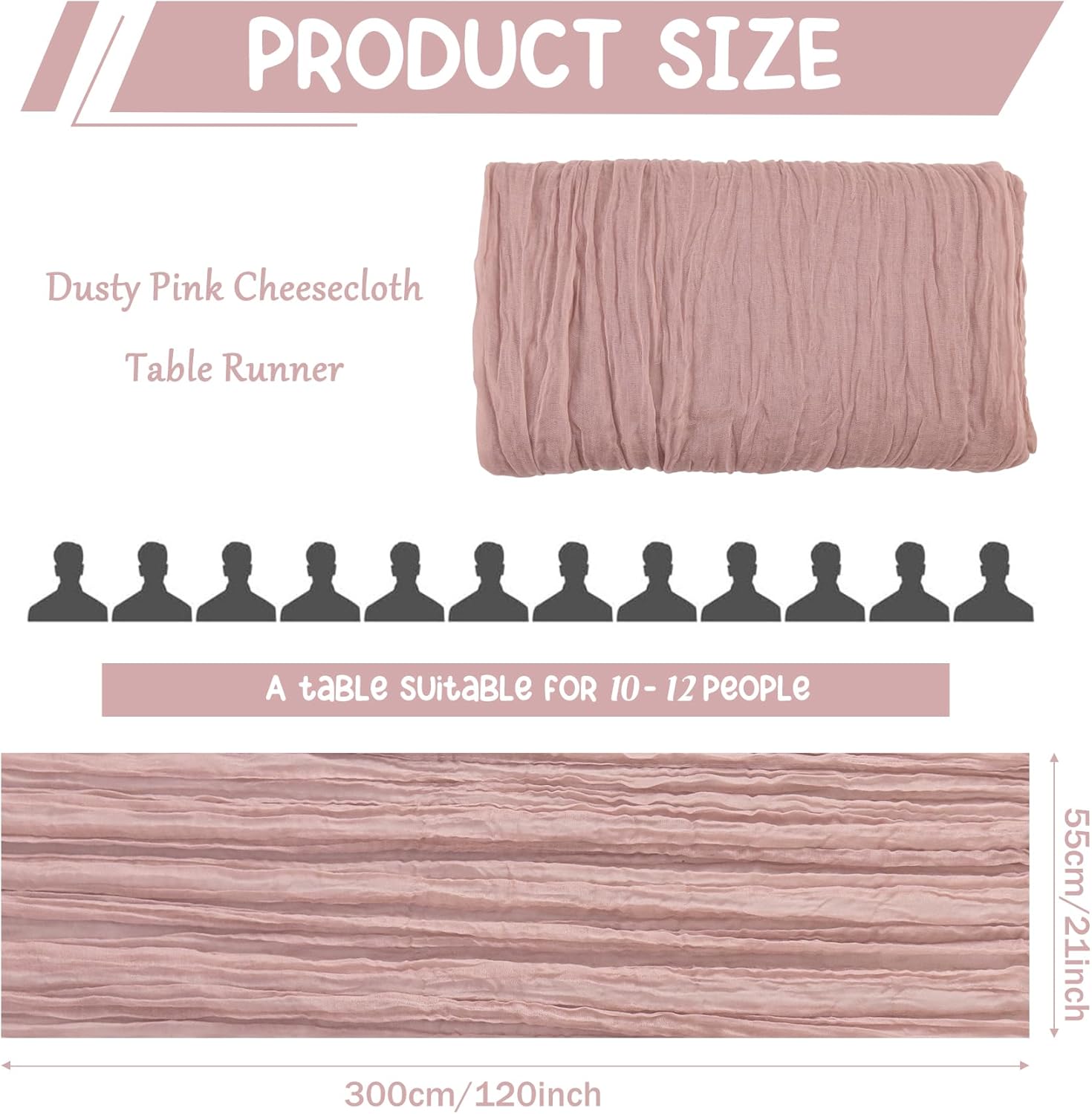 Skiennix Dusty Pink Cheesecloth Table Runner - 10FT Boho Vintage Gauze for Weddings & Events