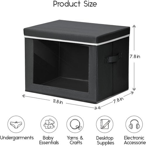 Homsorout Storage Bins - Small Collapsible Fabric Organizers with Lids, 3-Pack in Black
