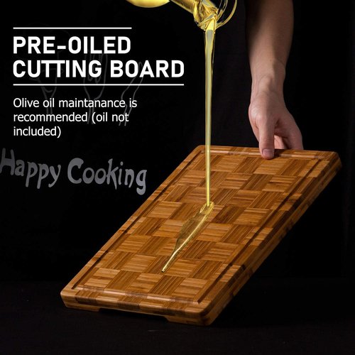 Kikcoin Extra Large Bamboo Cutting Boards - Set of 3 Chopping Boards with Juice Groove | Durable Kitchen Butcher Block