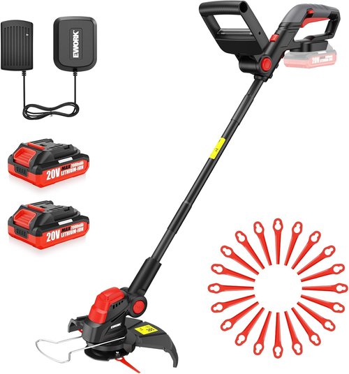 EWORK Cordless 20V Weed Wacker - 10-Inch Cutter Blade with 2×2.0Ah Batteries & Fast Charger | 2-in-1 Electric Grass Trimmer for Lawn & Garden