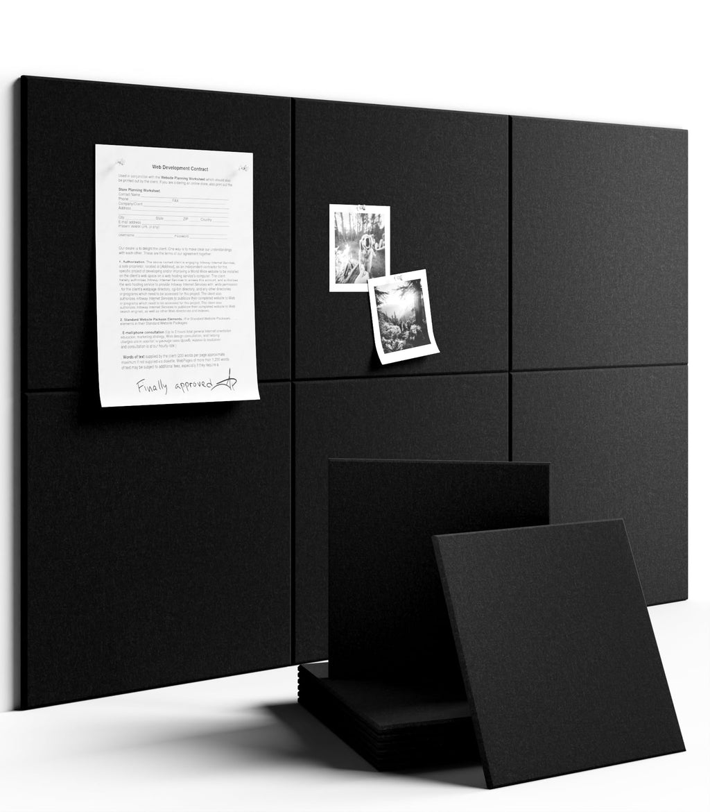Fluxynara Large Felt Bulletin Board 36" x 24" Cork Board Alternative-6 Pack with 40 Safe Removable Adhesive Tabs, Cork Boards for Walls Cork Board for Home Office Classroom Pin Board - Black