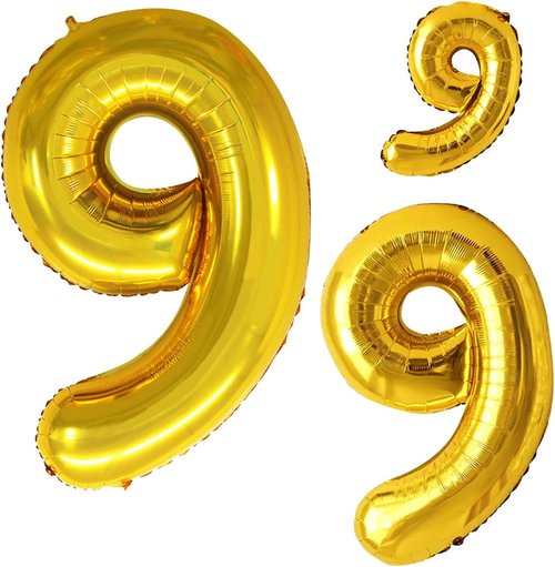 GOER Gold Foil Number Balloons - Huge 9th Birthday Party Decorations | 3 Pcs Set (42", 32", 16")