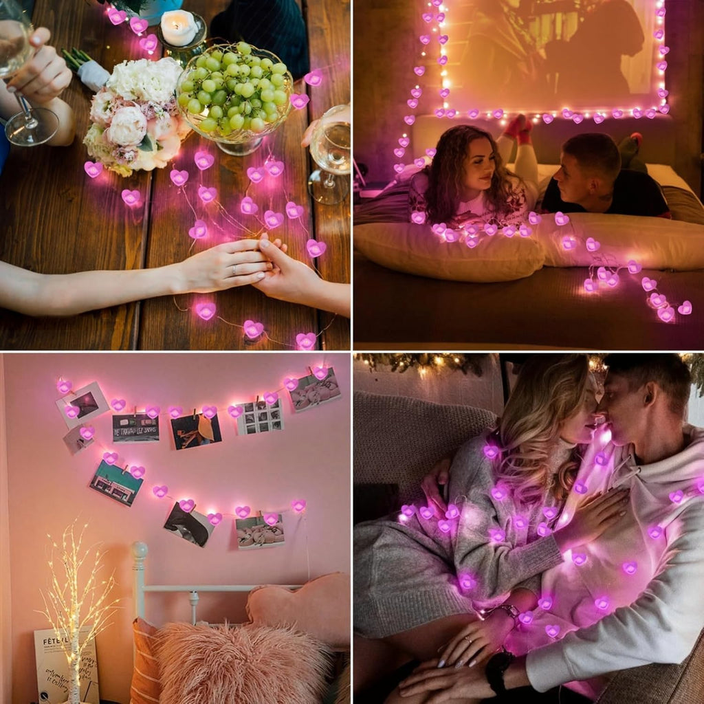 Skiennix 10FT Pink Heart Fairy Lights - Battery Operated LED String Lights with Timer | Waterproof Indoor/Outdoor Decor for Valentine's Day & Special Occasions