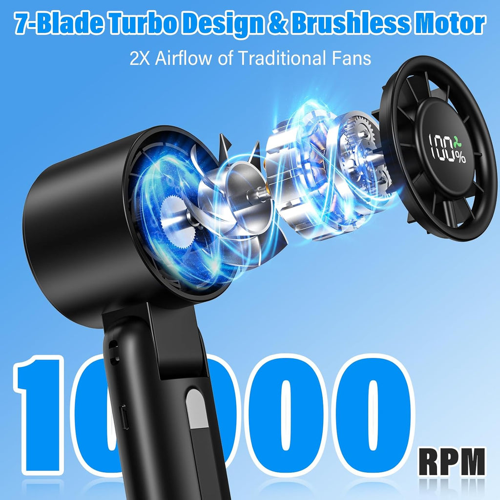 Turbo Fan 4-in-1 Portable Handheld | 180° Foldable Mini Fan with 6 Speeds & 5000mAh Battery