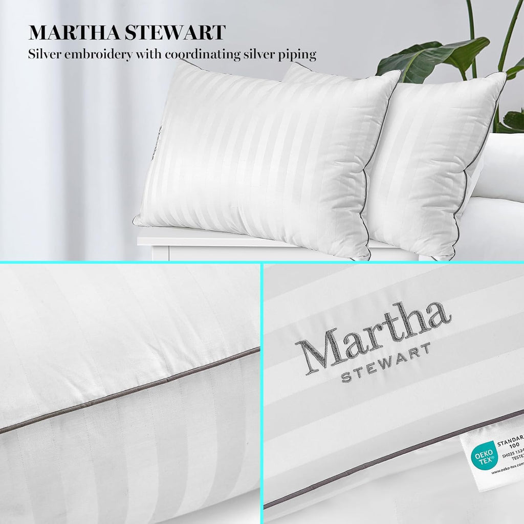 Martha Stewart Hotel Collection Pillow - 500 Thread Count Hypoallergenic Cotton | Queen Size Set of 2