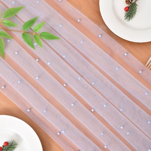 Joanlody Pearl Table Runner - 10ft Rustic Boho Tulle for Spring & Summer Events | Blue Decor