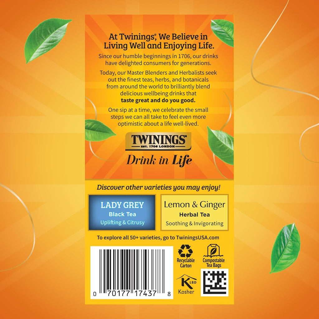 Twinings Earl Grey Extra Strong Black Tea - Citrus & Bergamot Flavor, 20 Individually Wrapped Bags (Pack of 6)