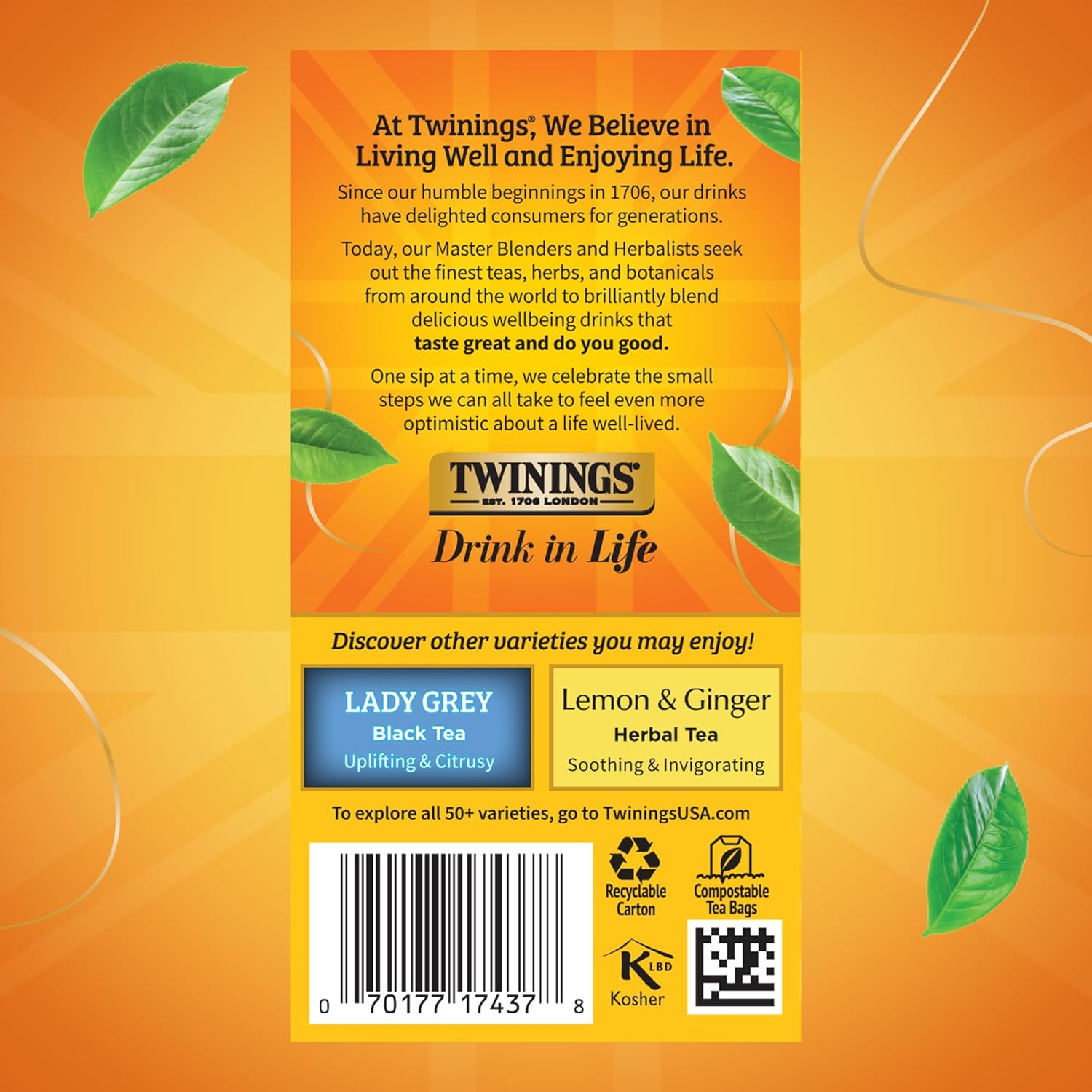 Twinings Earl Grey Extra Strong Black Tea - Citrus & Bergamot Flavor, 20 Individually Wrapped Bags (Pack of 6)