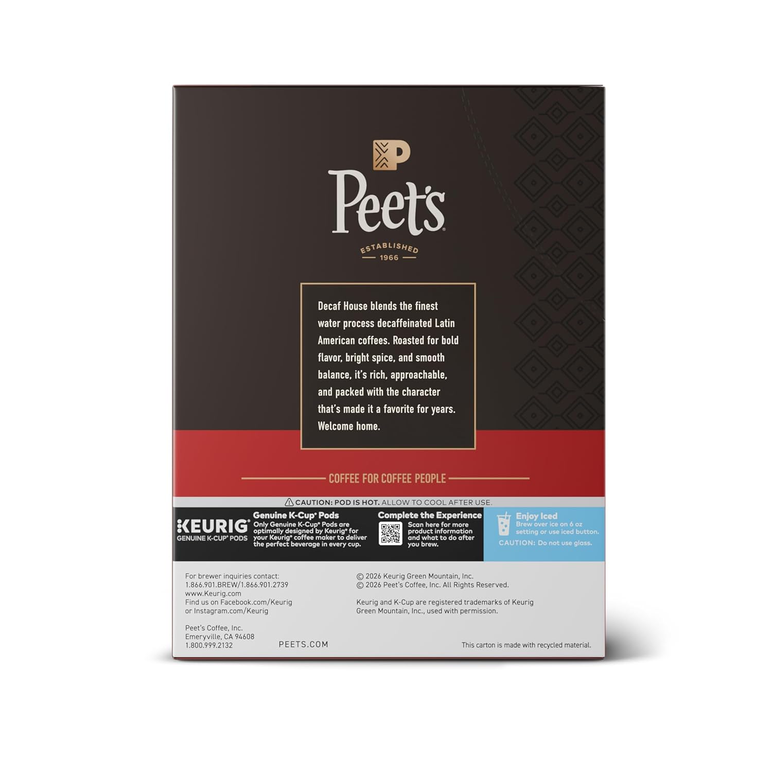 Peet's Coffee Dark Roast Decaf K-Cup Pods - Decaffeinated Arabica House Blend, 88 Count (4 Boxes)