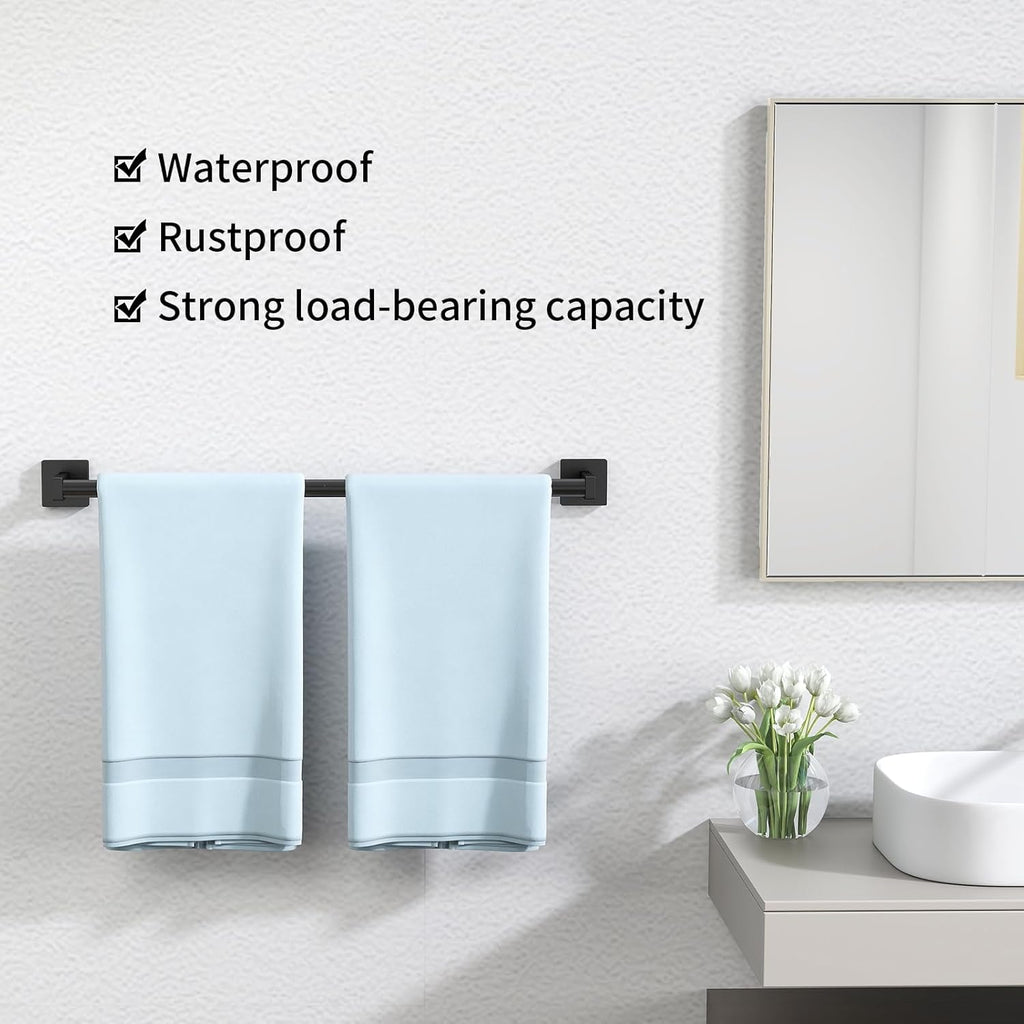 MKO Towel Bar - 24" Hand Towel Holder Rod | Durable Black Metal Wall-Mounted Rack - 2 Pack