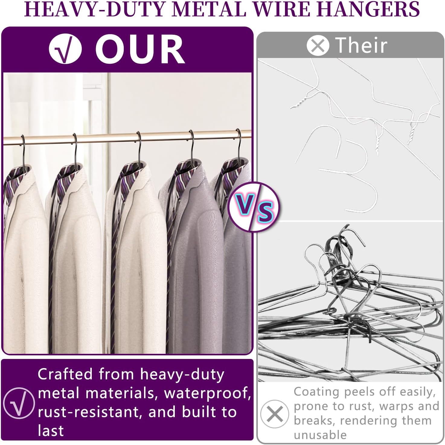 Skiennix Metal Wire Hangers - 60 Pack Ultra Thin Space-Saving Clothes Hangers | 16.5" for Shirts, Suits & More
