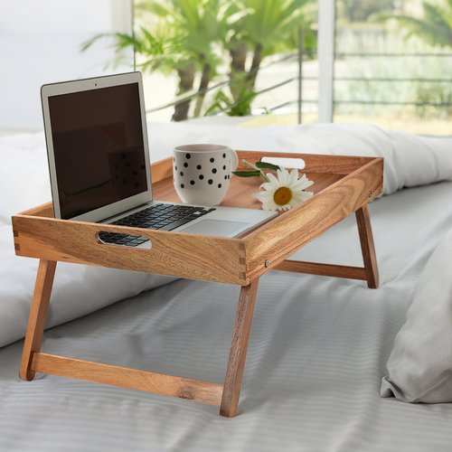 Taxenxar Extra Large Folding Bed Tray Table, 22’’ x 14’’ Acacia Wood Breakfast Tray, Food Serving Tray with Legs for Eating in Bed
