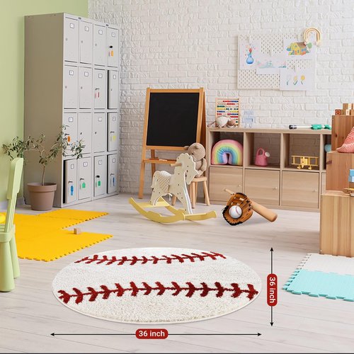 Baseball Rug Round 36 Inch – Soft Microfiber Sports Carpet with Non-Slip TPR Backing, Baseball Decor for Boys Room, Kids Room, Playroom & Gift for Baseball Lovers