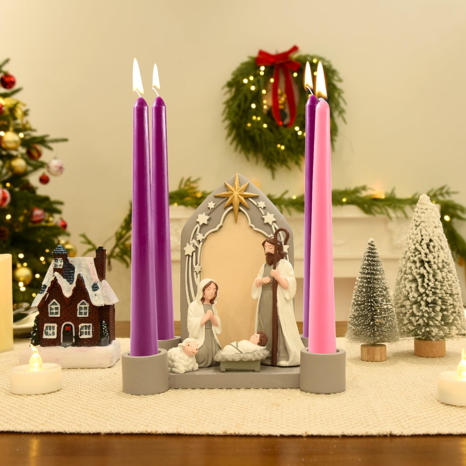 Nativity Advent Candle Holder - Elegant Resin Design for Home & Church Decor | Perfect Centerpiece