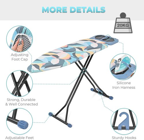 KINGBOARD Foldable Ironing Board - Heavy Duty Metal Panel with 7 Height Adjustments | Portable 45 x 15 Deep Blue