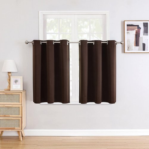 ChrisDowa Small Window Curtains - Grommet Thermal Insulated Room Darkening Panels (Brown, 52 x 36 Inch)
