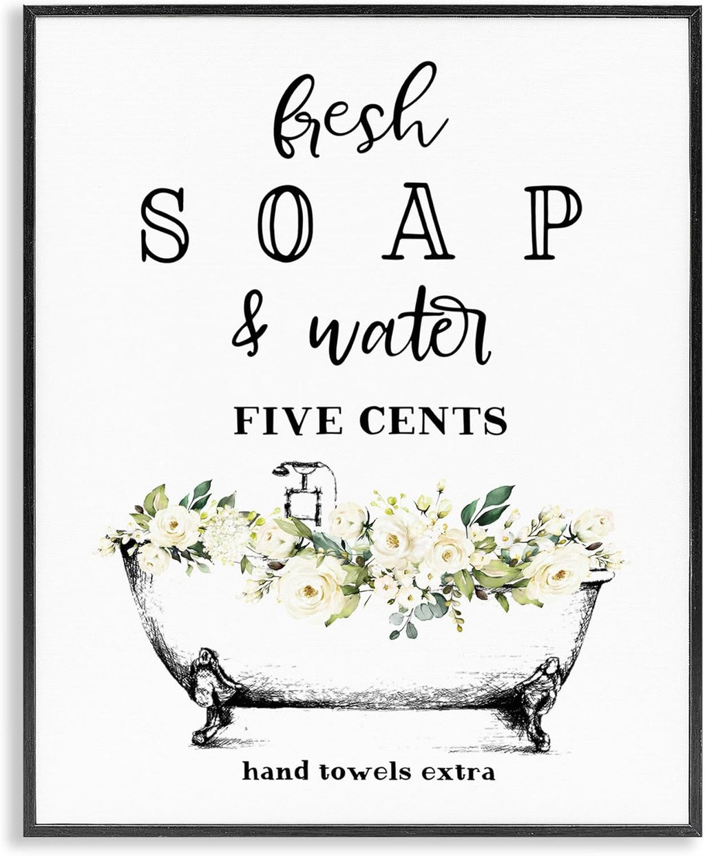 Stupell Industries Framed Giclee Art - Fresh Soap & Water Bath Tub | Black, 11 x 14 Inches, Easy to Hang