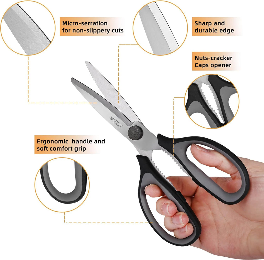 Skiennix Kitchen Scissors - Heavy Duty Stainless Steel Shears with Comfort Grip Handle | 8.3-Inch Black