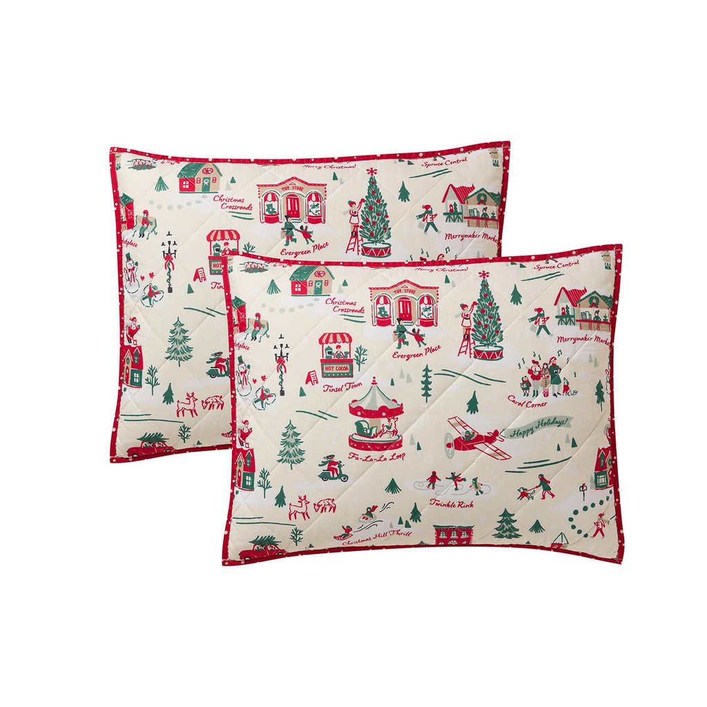 Hallmark King Size 3-Piece Holiday Quilt Set with Shams | Reversible Quilt with 2 Christmas Patterns | Lightweight & Cozy | Super Soft Microfiber Fabric | Wrinkle-Resistant | Multi Christmas Village