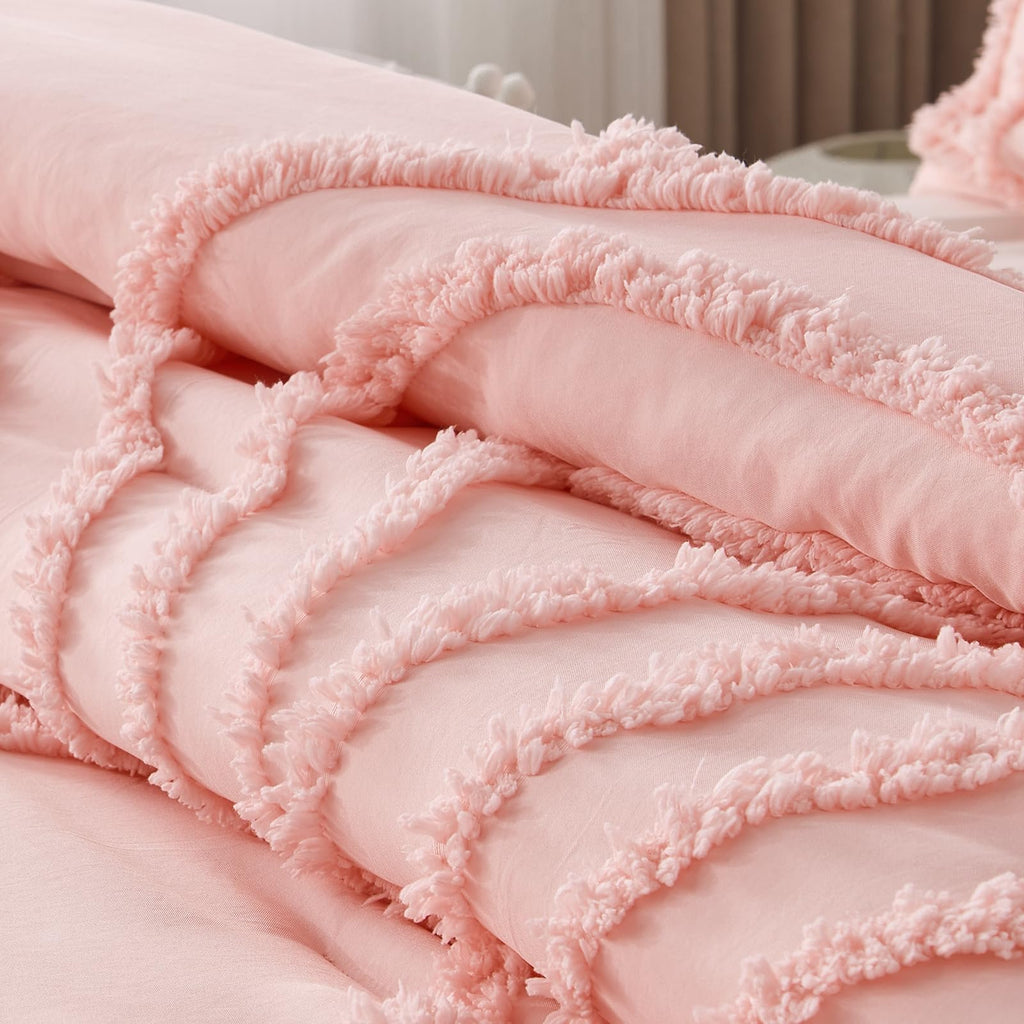 ENJOHOS Pink Full Comforter Set for College Girls - Full Size Boho Tufted Rainbow Comforter, 3 Pieces Rainbow Bedding for All Season, Lightweight Soft Microfiber Comforter with 2 Pillowcase