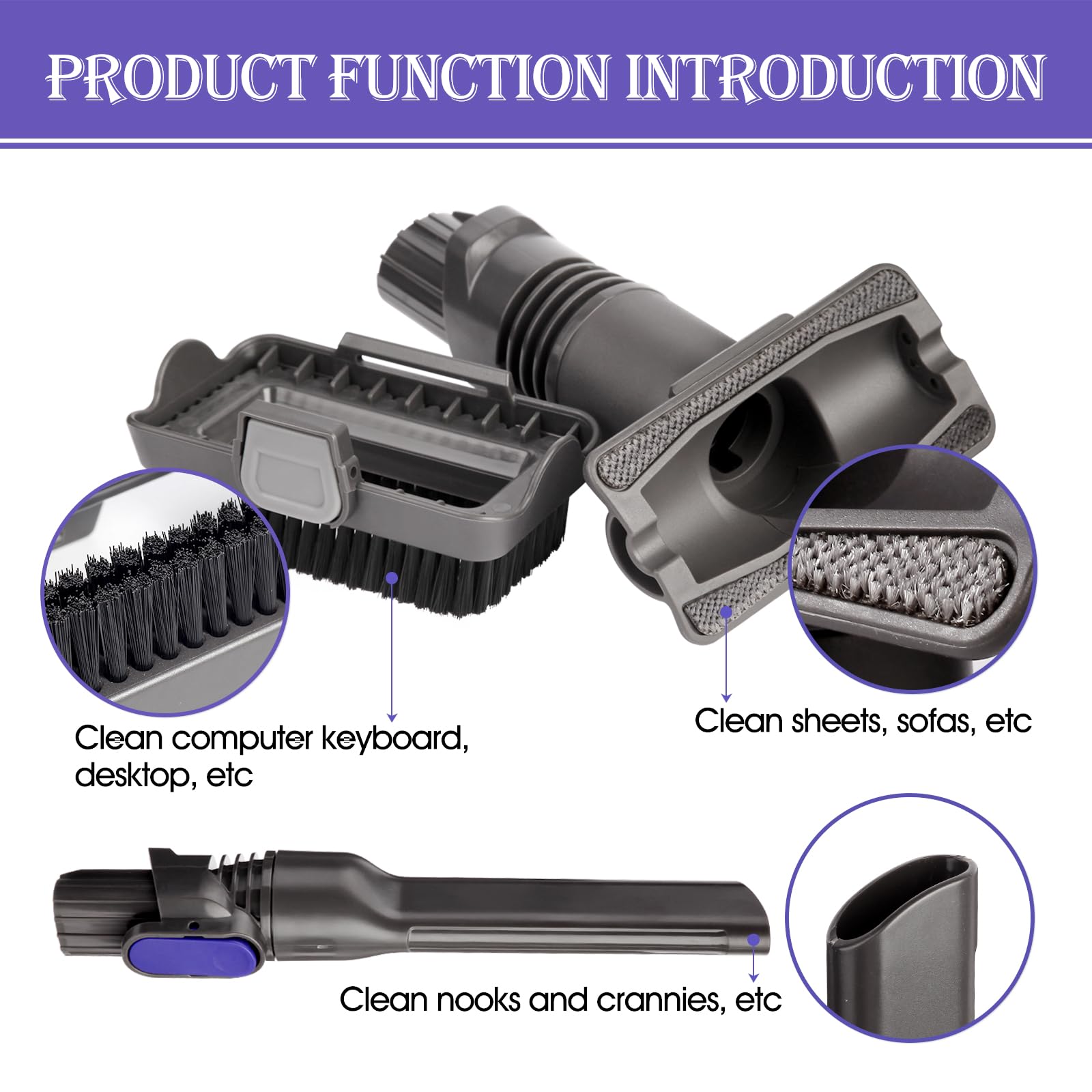 Vacuum Crevice Tool Brush Replacement Parts Compatible with Shark Pet Cordless Stick IX141 IZ162H IZ163H IZ362H IZ562H IZ140 IZ142 UZ145 Removable two-in-one Tool Brush Attachments for D-Shaped Vacuum