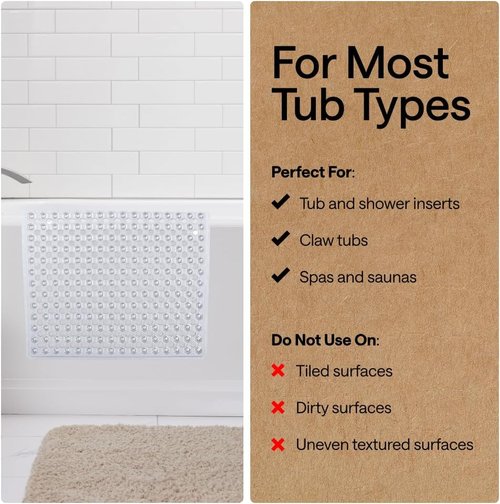 GORILLA GRIP Bath Tub Shower Mat - Machine Washable, Suction Cups & Drain Holes, 35x16 Inch, Clear