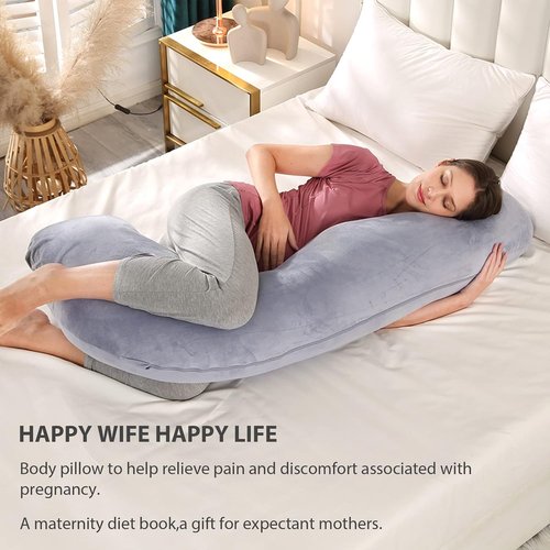 BATTOP Pregnancy Pillow - Maternity Body Pillow with Cooling Washable Cover | Support for Back, Hips, Legs, Belly (Dark Grey)