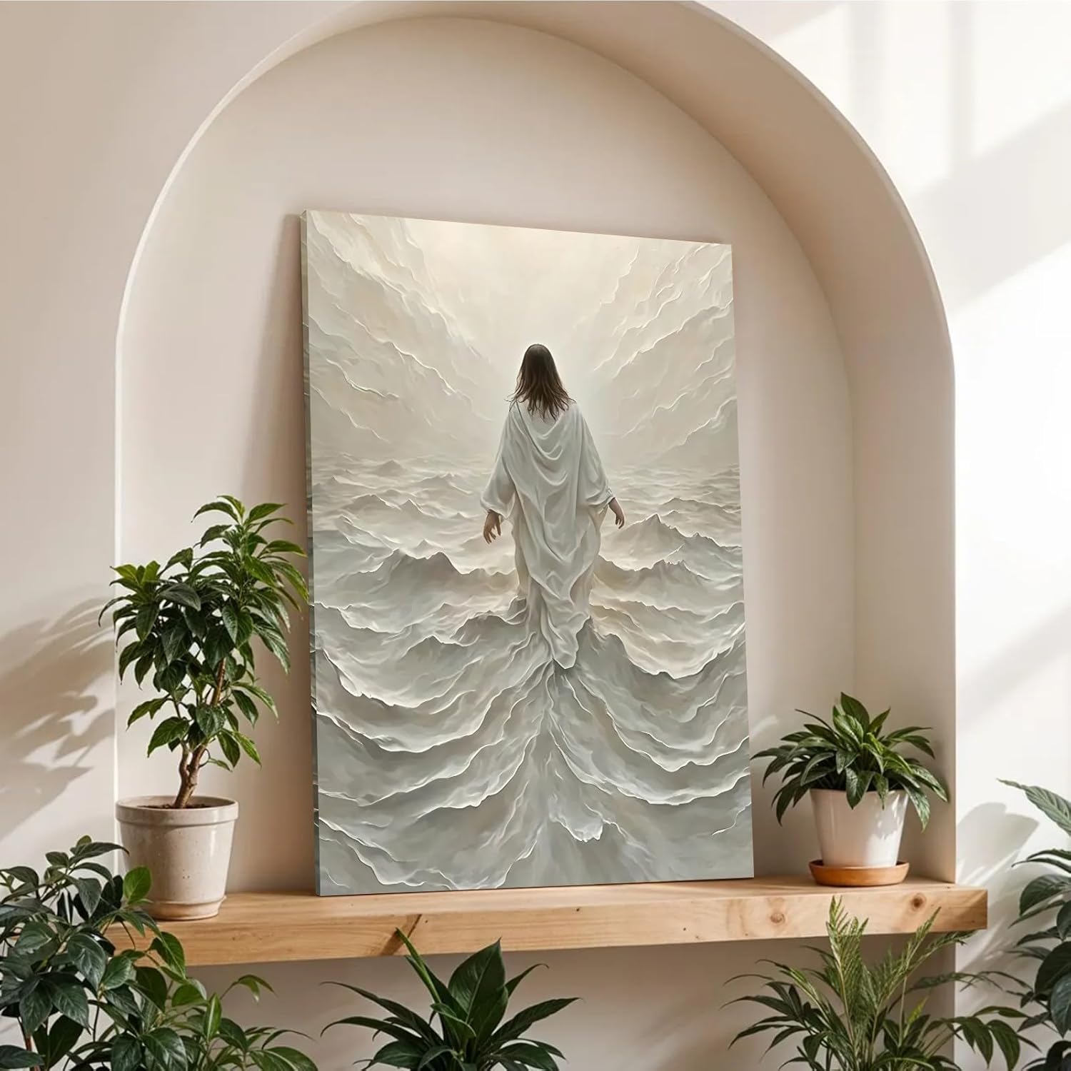 Regine Switzerland Abstract Jesus Walking on Water Canvas Wall Art - Modern Religious Decor 16x24 In