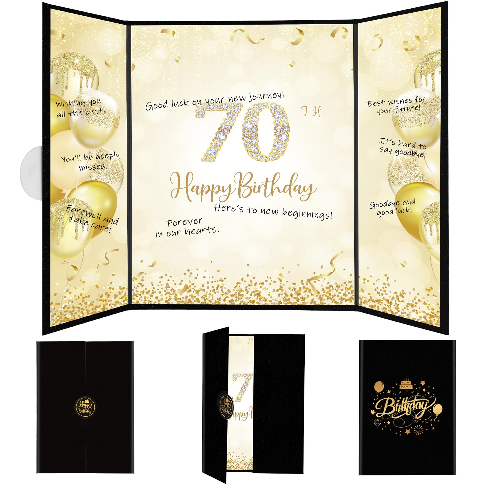 Thboxes Happy 70th Birthday Decorations for Men, Black Gold Signature Guest Book Alternative Cheers to 70 Years Birthday Gifts Creative Signing Card Board for 70th Party Supplies