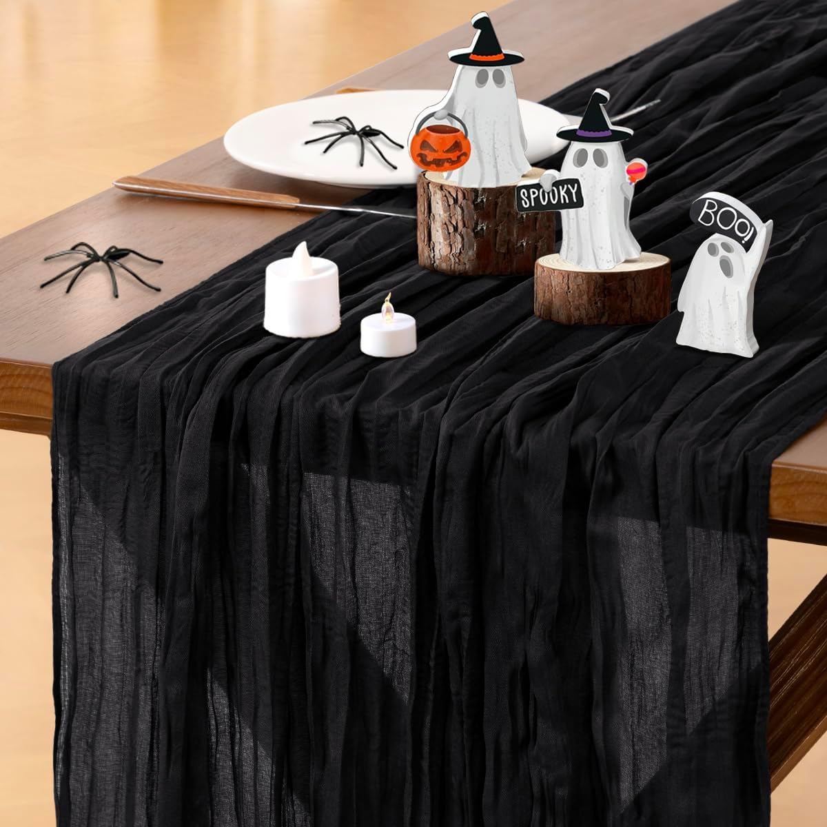 Socomi Black Cheesecloth Table Runner - 10pcs Rustic Boho 120-Inch for Weddings & Events | Home Decor