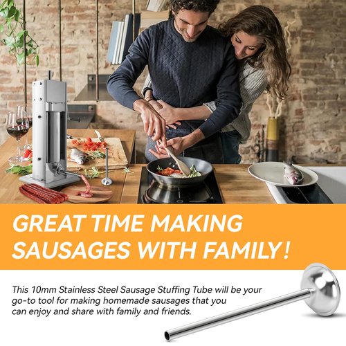 10mm Stainless Steel Sausage Stuffing Tube, Sausage Stuffer Funnels for #5 Sausage Stuffers,10mm Stuffing Horn Fit for Hakka, Lem and Other Brands Manual/Electric Sausage Stuffer