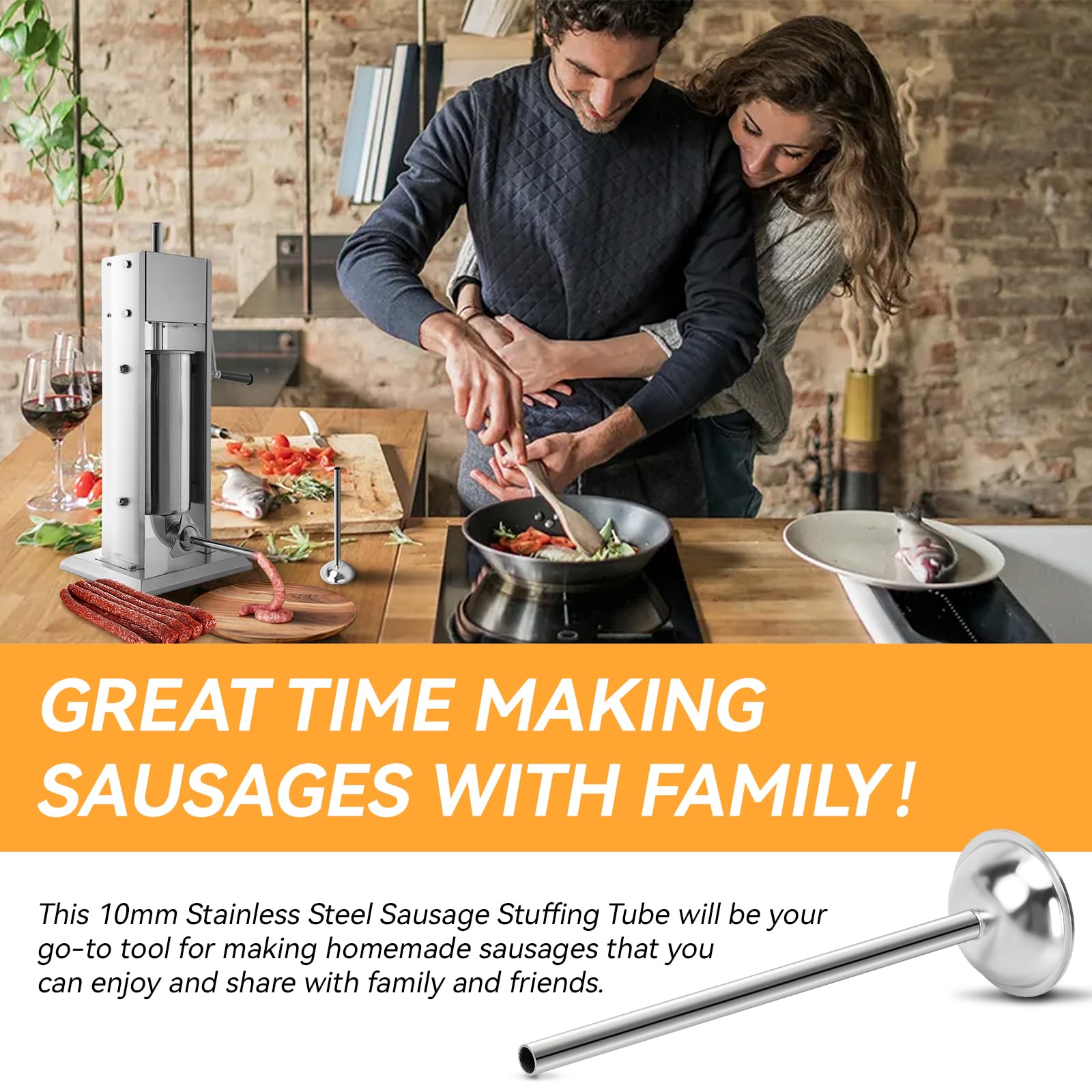 10mm Stainless Steel Sausage Stuffing Tube, Sausage Stuffer Funnels for #5 Sausage Stuffers,10mm Stuffing Horn Fit for Hakka, Lem and Other Brands Manual/Electric Sausage Stuffer