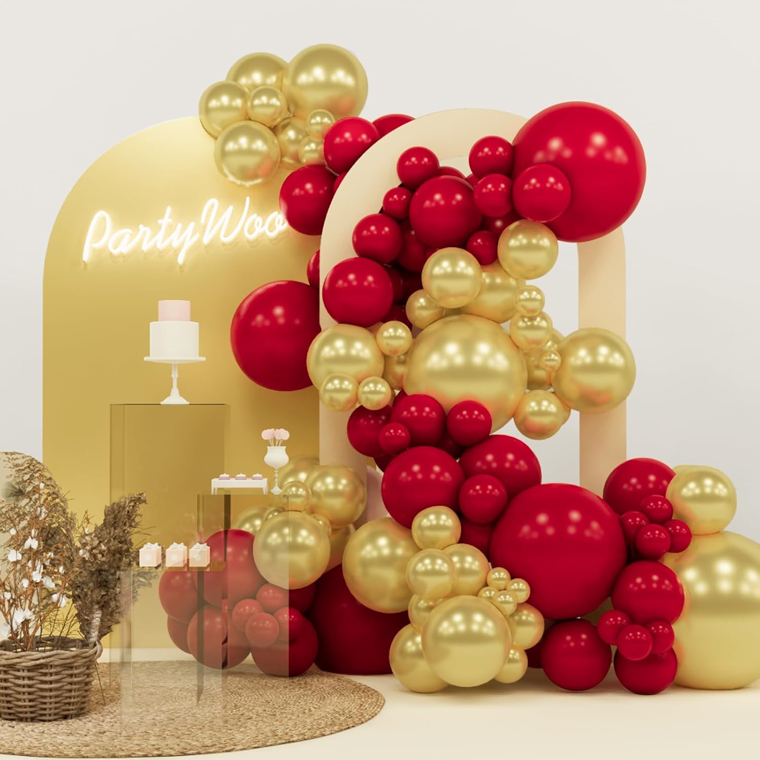 PartyWoo Red and Gold Balloons - 140-Piece Set with 18", 12", 10", & 5" Sizes for Birthday & Party Decor