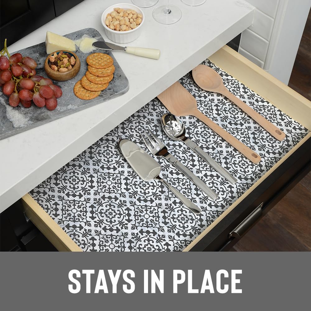 Con-Tact Brand Grip Prints Non-Adhesive Non-Slip Counter Top, Drawer/Shelf Liner, 12" x 20' (Carrara Tile Charcoal)