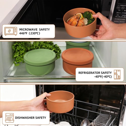 24fl oz (700ml) Silicone Food Storage Containers,Round Bowls with Lids - Meal Prep Containers for Kitchen Serving, Salad & Lunch - Airtight, Microwave/Fridge/Dishwasher Safe, BPA-Free (Grass green)