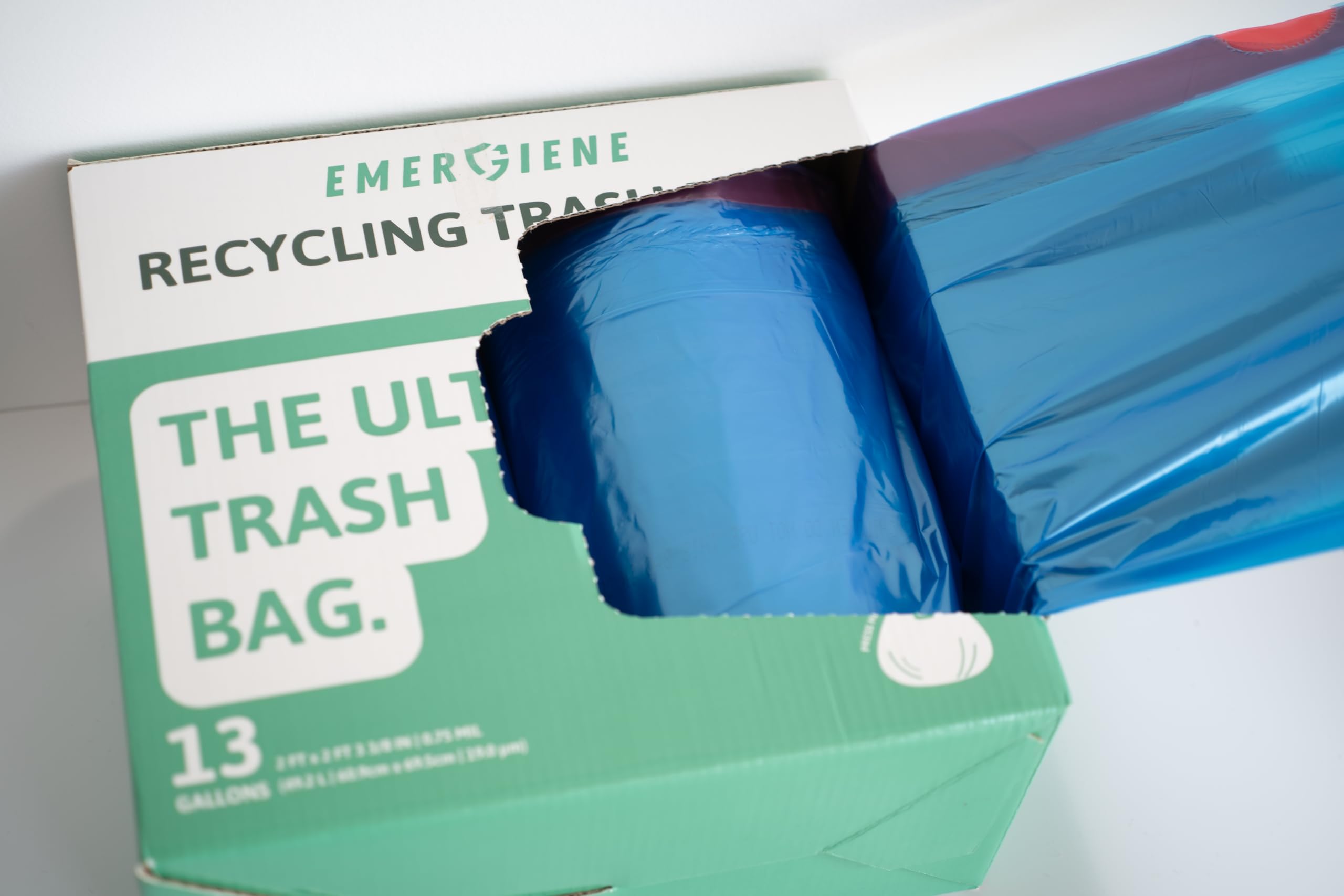 Emergiene 13 Gallon Recycling Trash Bags, 200 Count Drawstring Tall Kitchen Garbage Bags, Pre-Separated, Unscented, Ultra Strong, Leakproof, Sturdy, Translucent Blue
