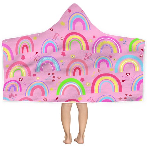Bonsai Tree Rainbow Hooded Beach Towel for Kids Girls, Cute Unicorn Bath Towel with Hood, Pink Magic Rainbow Microfiber Super Absorbent Soft Poncho Bathrobe for Swin Pool 30”x50”