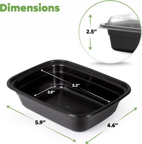 GUSTO Meal Prep Containers - 12 oz, 50 Count | Reusable, Microwaveable & BPA-Free Food Storage Boxes