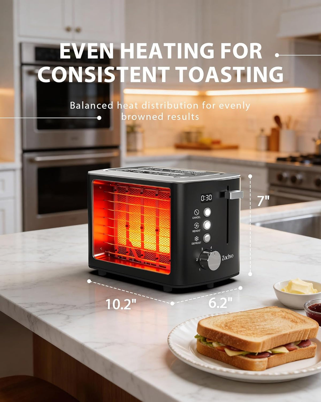 Skiennix 2-Slice Toaster - Wide Slots for Bread & Bagels | Stainless Steel with Digital Countdown, 6 Shade Settings, Compact Black Design