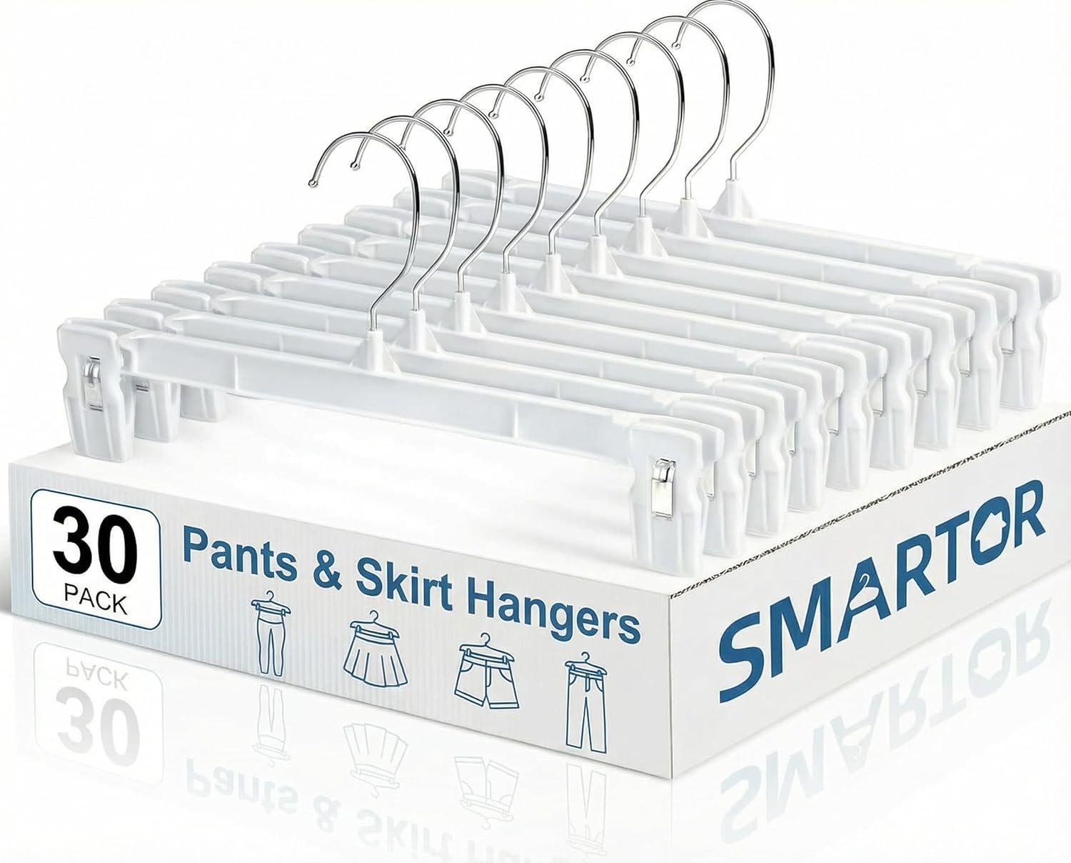 Smartor Skirt Hangers - Durable Pants Hangers with Clips | Space-Saving Design | 30 Pack for Men & Women