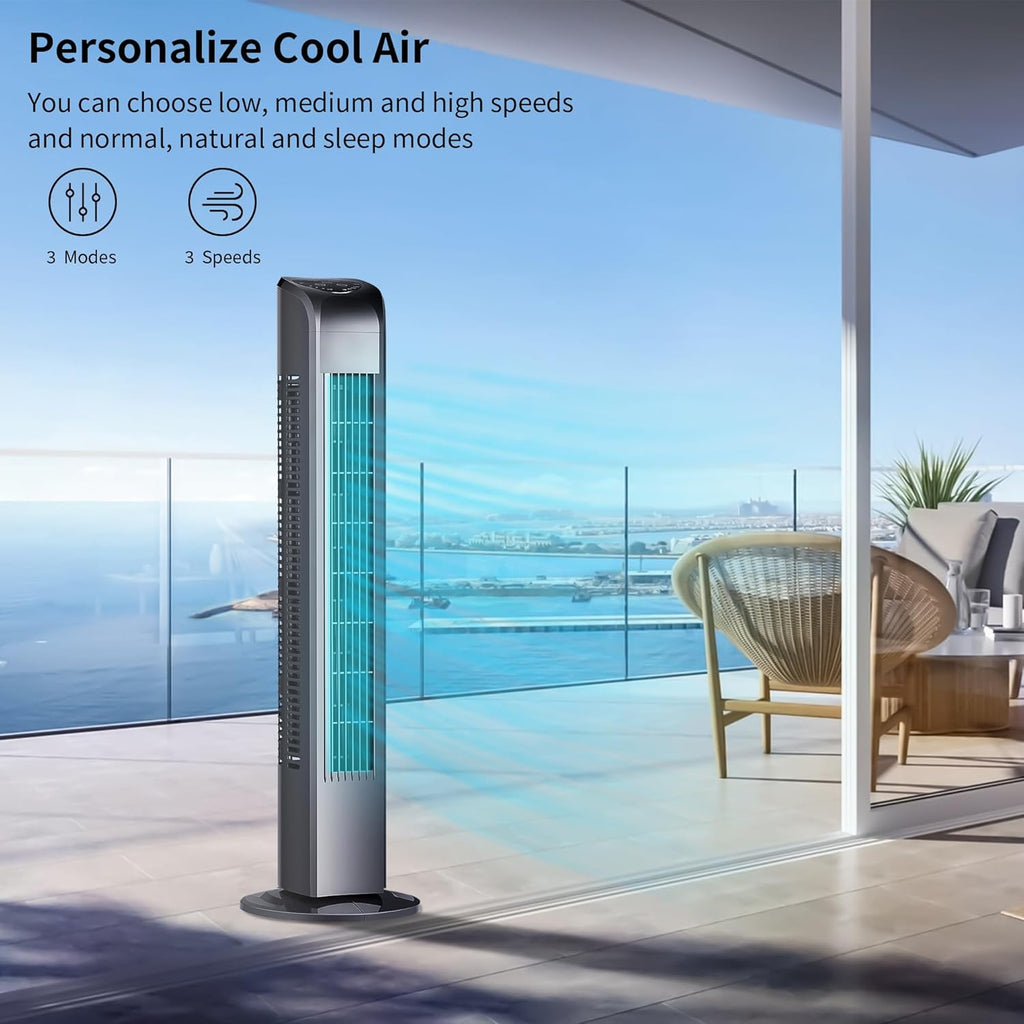 Uthfy Bladeless Tower Fan - 120° Oscillating with Remote Control, 3 Modes & 7.5H Timer | 30 Inch, Black